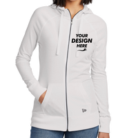 New Era Women's Sueded Cotton Blend Full Zip Hoodie, White, Front view, Mockup