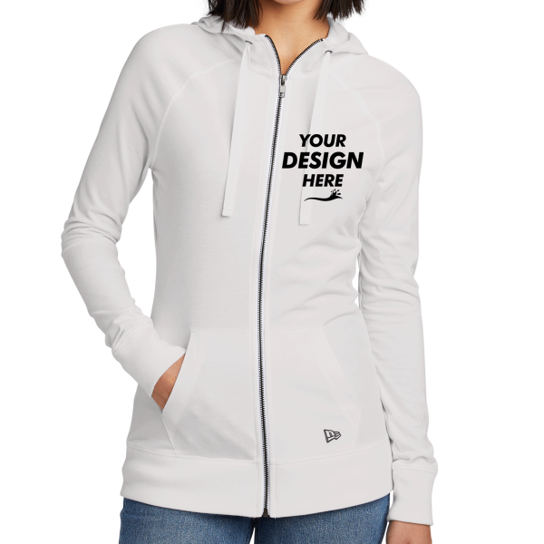 New Era Women's Sueded Cotton Blend Full Zip Hoodie, White, Front view, Mockup