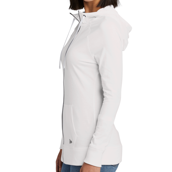New Era Women's Sueded Cotton Blend Full Zip Hoodie, White, Left Sleeve view