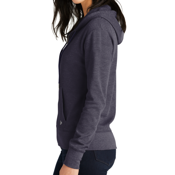 New Era Women's Thermal Full Zip Hoodie, True Navy Heather, Left Sleeve view
