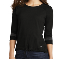 New Era Women's Tri Blend 3/4 Sleeve Tee, Black Solid / Graphite, Front view