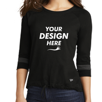 New Era Women's Tri Blend 3/4 Sleeve Tee, Black Solid / Graphite, Front view, Mockup