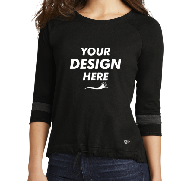 New Era Women's Tri Blend 3/4 Sleeve Tee, Black Solid / Graphite, Front view, Mockup