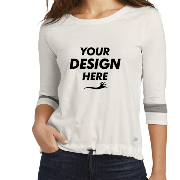 New Era Women's Tri Blend 3/4 Sleeve Tee, Fan White Solid / Shadow Grey, Front view, Mockup