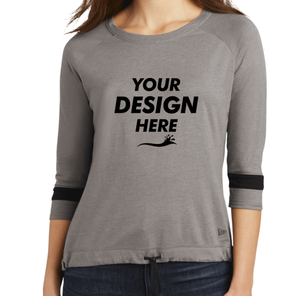 New Era Women's Tri Blend 3/4 Sleeve Tee, Shadow Grey / Black Solid, Front view, Mockup