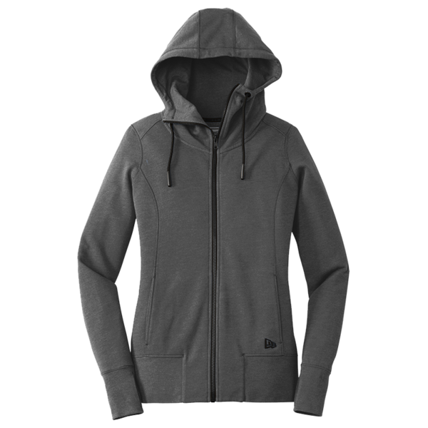 New Era Women's Tri Blend Fleece Full Zip Hoodie, Black Heather, Front view