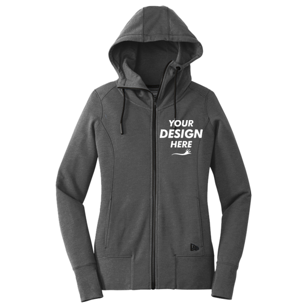 New Era Women's Tri Blend Fleece Full Zip Hoodie, Black Heather, Front view, Mockup