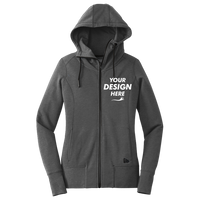 New Era Women's Tri Blend Fleece Full Zip Hoodie, Black Heather, Front view, Mockup