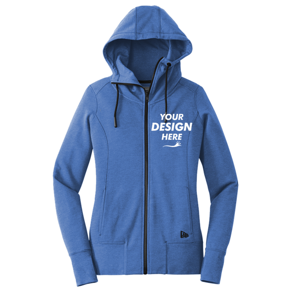 New Era Women's Tri Blend Fleece Full Zip Hoodie, Royal Heather, Front view, Mockup