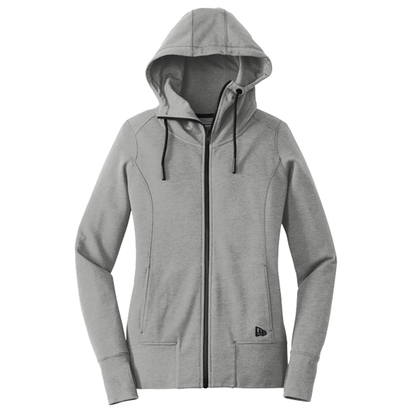 New Era Women's Tri Blend Fleece Full Zip Hoodie, Shadow Grey Heather, Front view