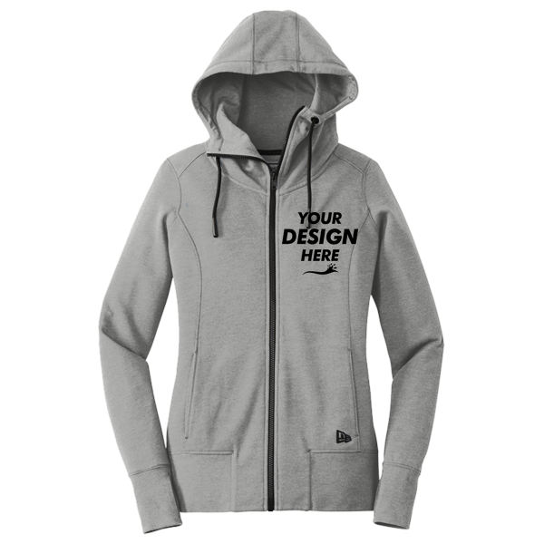 New Era Women's Tri Blend Fleece Full Zip Hoodie, Shadow Grey Heather, Front view, Mockup