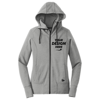 New Era Women's Tri Blend Fleece Full Zip Hoodie, Shadow Grey Heather, Front view, Mockup