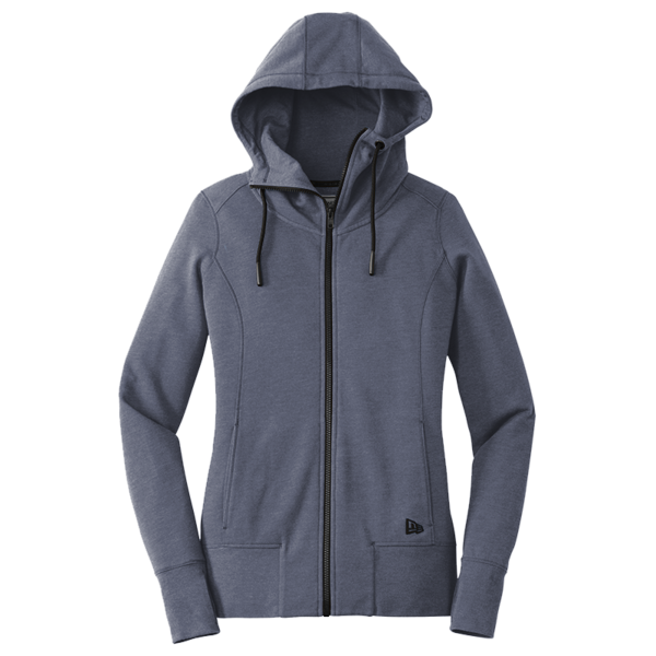 New Era Women's Tri Blend Fleece Full Zip Hoodie, True Navy Heather, Front view