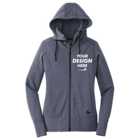 New Era Women's Tri Blend Fleece Full Zip Hoodie, True Navy Heather, Front view, Mockup