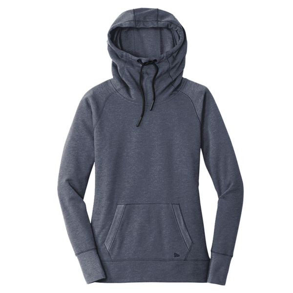 New Era Women's Tri Blend Fleece Pullover Hoodie, True Navy Heather, Front view