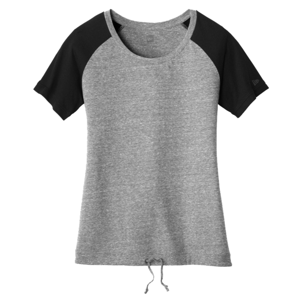 New Era Women's Tri Blend Performance Cinch Tee, Shadow Grey / Black, Front view