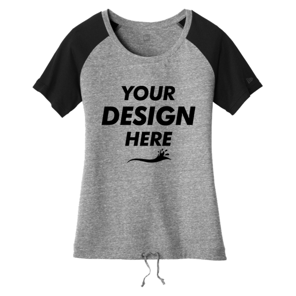New Era Women's Tri Blend Performance Cinch Tee, Shadow Grey / Black, Front view, Mockup
