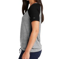 New Era Women's Tri Blend Performance Cinch Tee, Shadow Grey / Black, Left Sleeve view