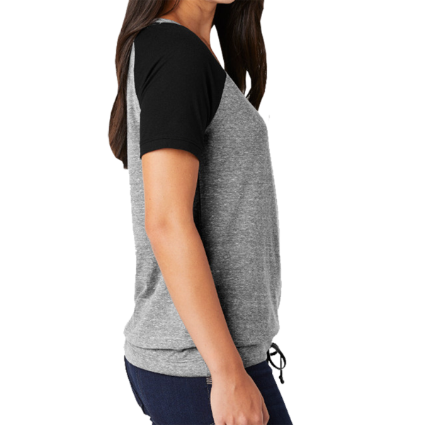 New Era Women's Tri Blend Performance Cinch Tee, Shadow Grey / Black, Right Sleeve view