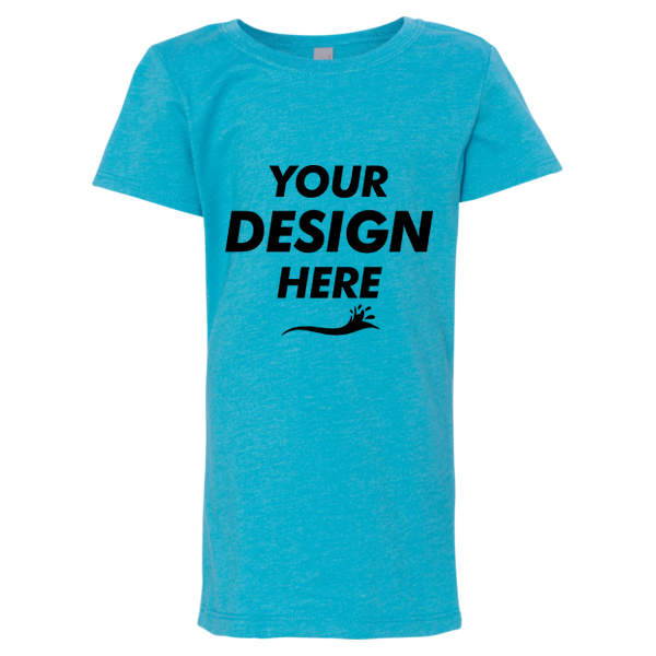 Next Level Apparel Girls’ CVC Princess T-Shirt, Bondi Blue, Front view, Mockup