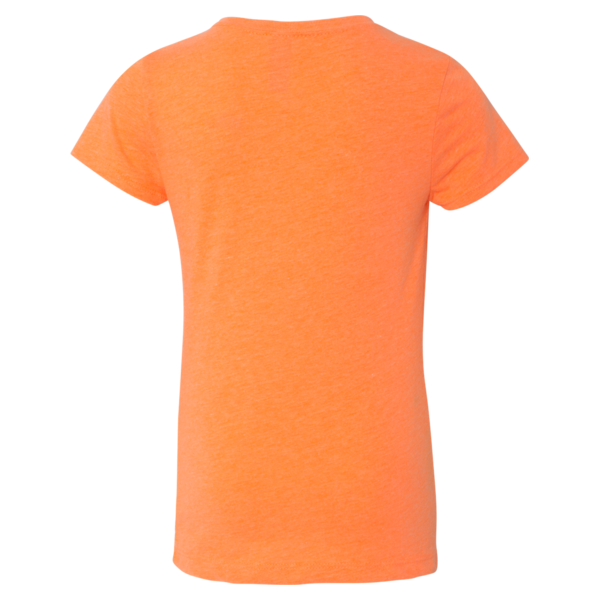 Next Level Apparel Girls’ CVC Princess T-Shirt, Neon Heather Orange, Back view