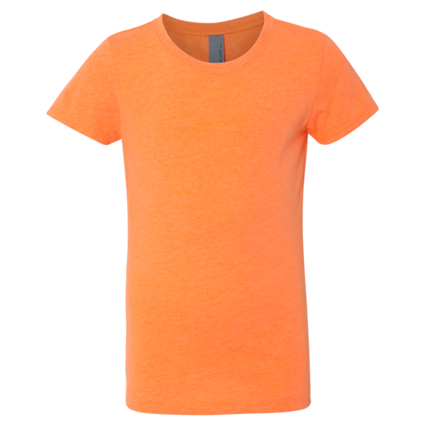 Next Level Apparel Girls’ CVC Princess T-Shirt, Neon Heather Orange, Front view