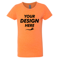 Next Level Apparel Girls’ CVC Princess T-Shirt, Neon Heather Orange, Front view, Mockup