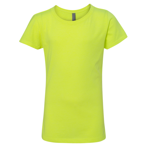 Next Level Apparel Girls’ CVC Princess T-Shirt, Neon Yellow, Front view