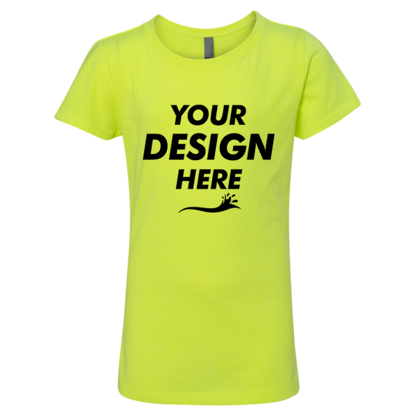 Next Level Apparel Girls’ CVC Princess T-Shirt, Neon Yellow, Front view, Mockup