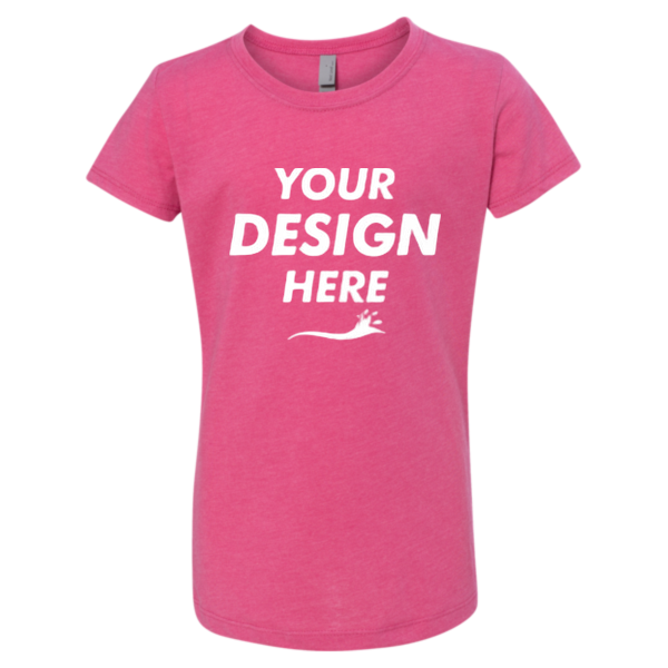 Next Level Apparel Girls’ CVC Princess T-Shirt, Raspberry, Front view, Mockup