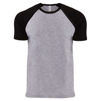 Next Level Apparel Unisex Cotton Raglan T-Shirt, Black / Heather Grey, Front view