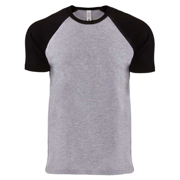 Next Level Apparel Unisex Cotton Raglan T-Shirt, Black / Heather Grey, Front view