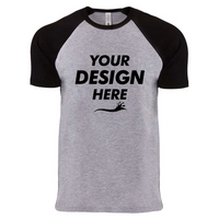 Next Level Apparel Unisex Cotton Raglan T-Shirt, Black / Heather Grey, Front view, Mockup