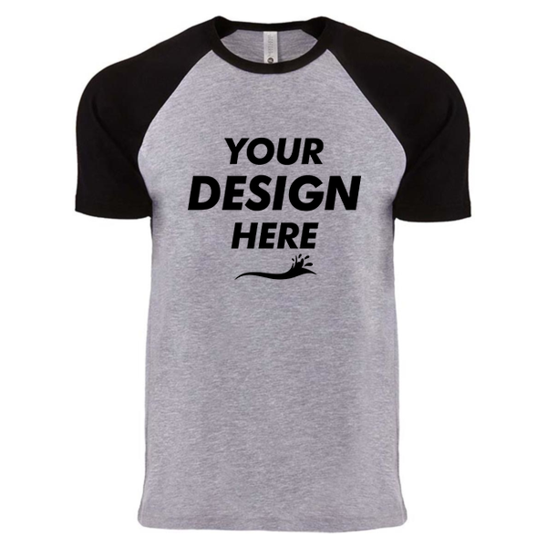 Next Level Apparel Unisex Cotton Raglan T-Shirt, Black / Heather Grey, Front view, Mockup