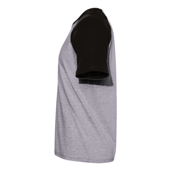 Next Level Apparel Unisex Cotton Raglan T-Shirt, Black / Heather Grey, Left Sleeve view