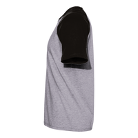 Next Level Apparel Unisex Cotton Raglan T-Shirt, Black / Heather Grey, Left Sleeve view