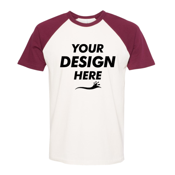 Next Level Apparel Unisex Cotton Raglan T-Shirt, Maroon / Natural, Front view, Mockup