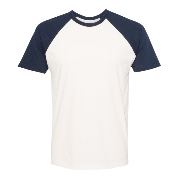 Next Level Apparel Unisex Cotton Raglan T-Shirt, Midnight Navy / Natural, Front view