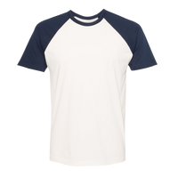 Next Level Apparel Unisex Cotton Raglan T-Shirt, Midnight Navy / Natural, Front view
