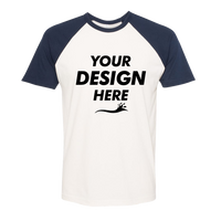 Next Level Apparel Unisex Cotton Raglan T-Shirt, Midnight Navy / Natural, Front view, Mockup