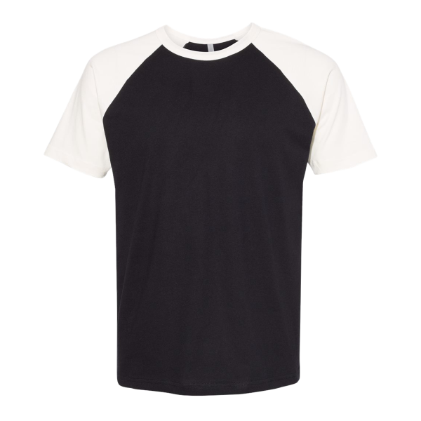 Next Level Apparel Unisex Cotton Raglan T-Shirt, Natural / Black, Front view