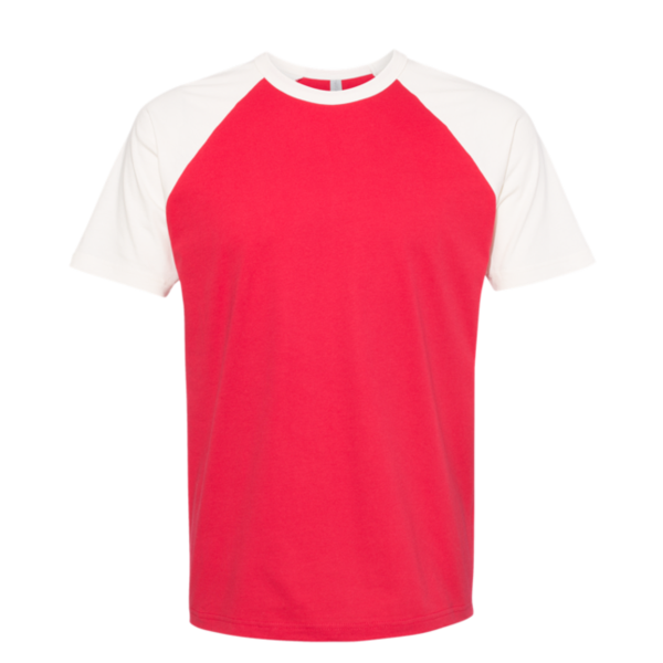 Next Level Apparel Unisex Cotton Raglan T-Shirt, Natural / Red, Front view
