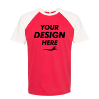 Next Level Apparel Unisex Cotton Raglan T-Shirt, Natural / Red, Front view, Mockup