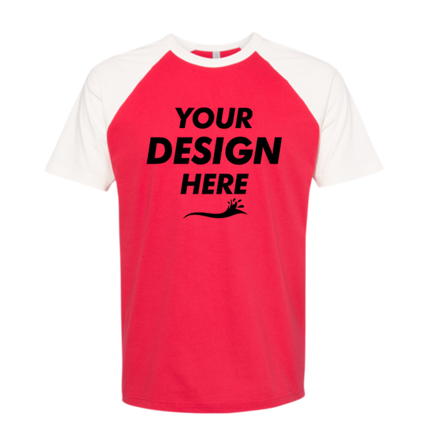 Next Level Apparel Unisex Cotton Raglan T-Shirt, Natural / Red, Front view, Mockup