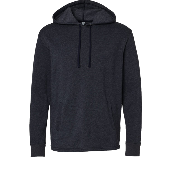 Next Level Apparel Unisex Malibu Welt Pocket Hoodie Sweatshirt, Heather Midnight Navy, Front view