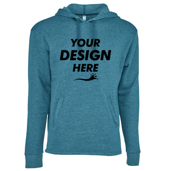 Next Level Apparel Unisex Malibu Welt Pocket Hoodie Sweatshirt, Heather Teal, Front view, Mockup