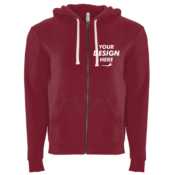 Next Level Apparel Unisex Santa Barbara Full-Zip Hoodie Sweatshirt, Cardinal, Front view, Mockup