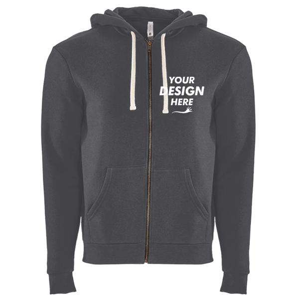 Next Level Apparel Unisex Santa Barbara Full-Zip Hoodie Sweatshirt, Heavy Metal, Front view, Mockup