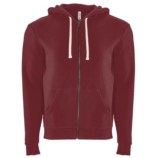 Next Level Apparel Unisex Santa Barbara Full-Zip Hoodie Sweatshirt, Maroon, Front view