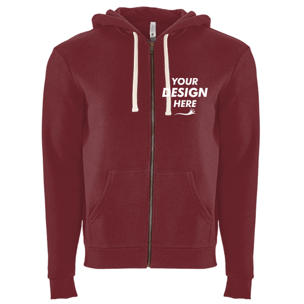 Next Level Apparel Unisex Santa Barbara Full-Zip Hoodie Sweatshirt, Maroon, Front view, Mockup
